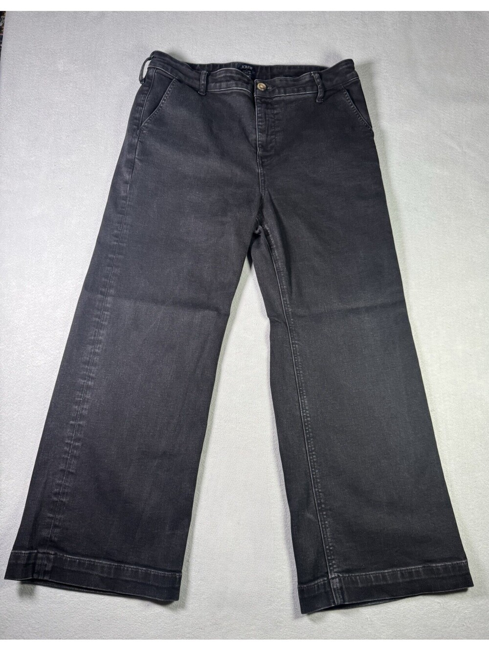 J.Crew High-Rise Trouser Jeans Womens 32P Faded Black Wide Leg Denim CO849 HO25
